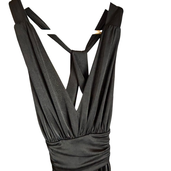 Express Black Halter cross back Ruched Gown - Picture 4 of 7